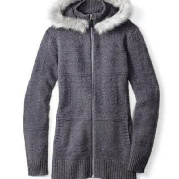 Smartwool Crestone Hooded Sweater Jacket Gray Size Small Merino Wool Faux Fur - Picture 1 of 12